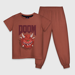 Пижама хлопковая детская DOOM, цвет: кирпичный