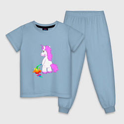 Пижама хлопковая детская ЕДИНОРОГ цвета мягкое небо — фото 1