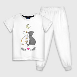 Пижама хлопковая детская Кошачья любовь, цвет: белый