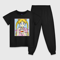 Пижама хлопковая детская Sailor Moon Usagi Tsukino, цвет: черный