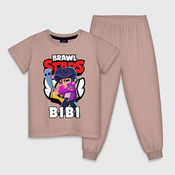 Пижама хлопковая детская BRAWL STARS BIBI, цвет: пыльно-розовый