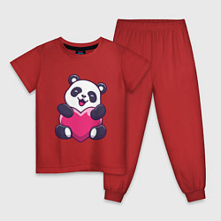 Пижама хлопковая детская Панда love, цвет: красный