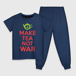 Пижама хлопковая детская Make tea not war, цвет: тёмно-синий