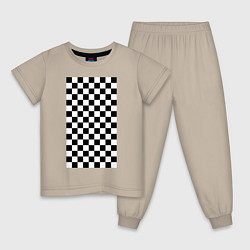Пижама хлопковая детская Шахматный пол, цвет: миндальный