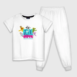 Пижама хлопковая детская FALL GUYS 2 СТОРОНЫ, цвет: белый