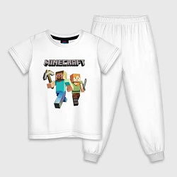 Пижама хлопковая детская Персонажи игры Minecraft, цвет: белый