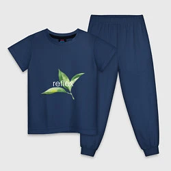 Пижама хлопковая детская Reflex листья, цвет: тёмно-синий