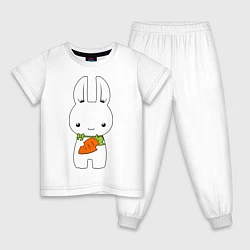 Пижама хлопковая детская Зайчик с морковкой, цвет: белый
