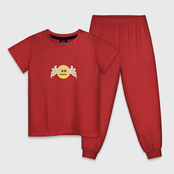 Пижама хлопковая детская Тянущийся смайлик мем, цвет: красный