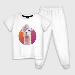 Пижама хлопковая детская Лама 2, цвет: белый