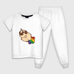 Пижама хлопковая детская Мопс единорог, цвет: белый