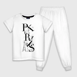 Пижама хлопковая детская Париж, цвет: белый