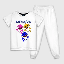Пижама хлопковая детская Baby Shark, цвет: белый