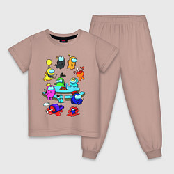 Пижама хлопковая детская AMONG US, цвет: пыльно-розовый