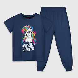 Пижама хлопковая детская Unicorn hipster, цвет: тёмно-синий