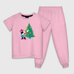 Пижама хлопковая детская Christmas Minnie, цвет: светло-розовый