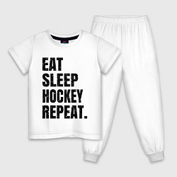 Пижама хлопковая детская EAT SLEEP HOCKEY REPEAT, цвет: белый