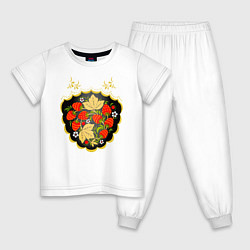 Пижама хлопковая детская Хохломская роспись Ягодки, цвет: белый