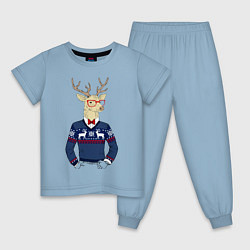 Пижама хлопковая детская Hipster Deer, цвет: мягкое небо
