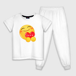 Пижама хлопковая детская Смайлик с сердечком, цвет: белый