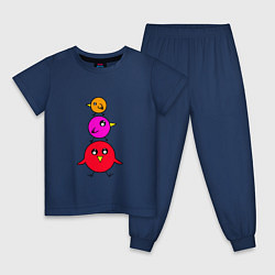 Пижама хлопковая детская Птички, цвет: тёмно-синий
