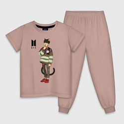 Пижама хлопковая детская BTS Cat, цвет: пыльно-розовый