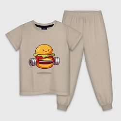 Пижама хлопковая детская Бургер на спорте, цвет: миндальный