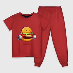Пижама хлопковая детская Бургер на спорте, цвет: красный