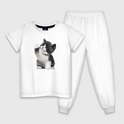 Пижама хлопковая детская Котёнок, цвет: белый