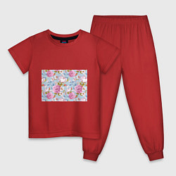 Пижама хлопковая детская Цветы, цвет: красный