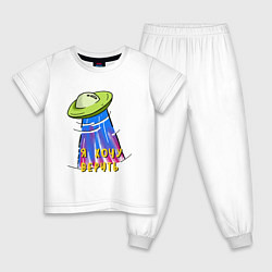 Пижама хлопковая детская НЛО: хочу верить, цвет: белый