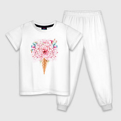 Пижама хлопковая детская Flowers ice cream, цвет: белый