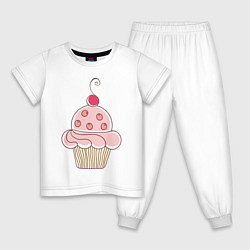 Пижама хлопковая детская Тортик с вишенкой, цвет: белый