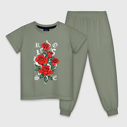 Пижама хлопковая детская РОЗЫ ROSES SMOKE, цвет: авокадо
