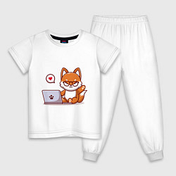 Пижама хлопковая детская Cute fox and laptop, цвет: белый