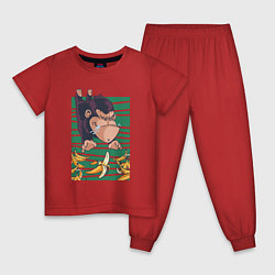 Пижама хлопковая детская Горилла в джунглях с бананами, цвет: красный