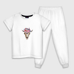 Пижама хлопковая детская Черепушка в бохо-стиле, цвет: белый