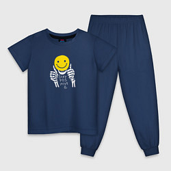 Пижама хлопковая детская Оставайся позитивным, цвет: тёмно-синий