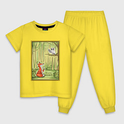 Пижама хлопковая детская Лиса и Сова иллюстрация, цвет: желтый