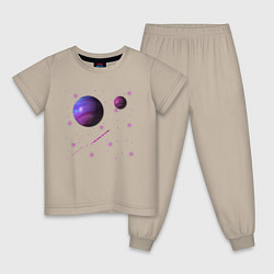Пижама хлопковая детская Космос Планеты, цвет: миндальный