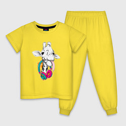 Пижама хлопковая детская Жираф меломан, цвет: желтый