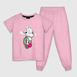Пижама хлопковая детская Жираф меломан, цвет: светло-розовый