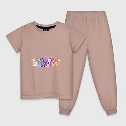 Пижама хлопковая детская Все пони, цвет: пыльно-розовый