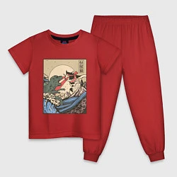 Пижама хлопковая детская Cat Kong versus Godzilla Kaiju, цвет: красный
