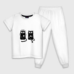 Пижама хлопковая детская Коты испуганные, цвет: белый