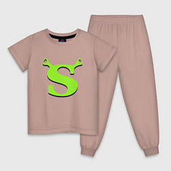 Пижама хлопковая детская Shrek: Logo S, цвет: пыльно-розовый