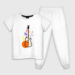Пижама хлопковая детская Цветная гитара, цвет: белый