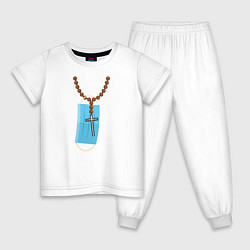 Пижама хлопковая детская Крестик и защитная маска, цвет: белый