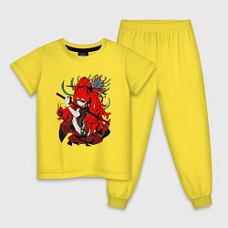 Пижама хлопковая детская Аска Ленгли с мечом, цвет: желтый