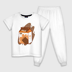 Пижама хлопковая детская Коробка шоколадного молока, цвет: белый